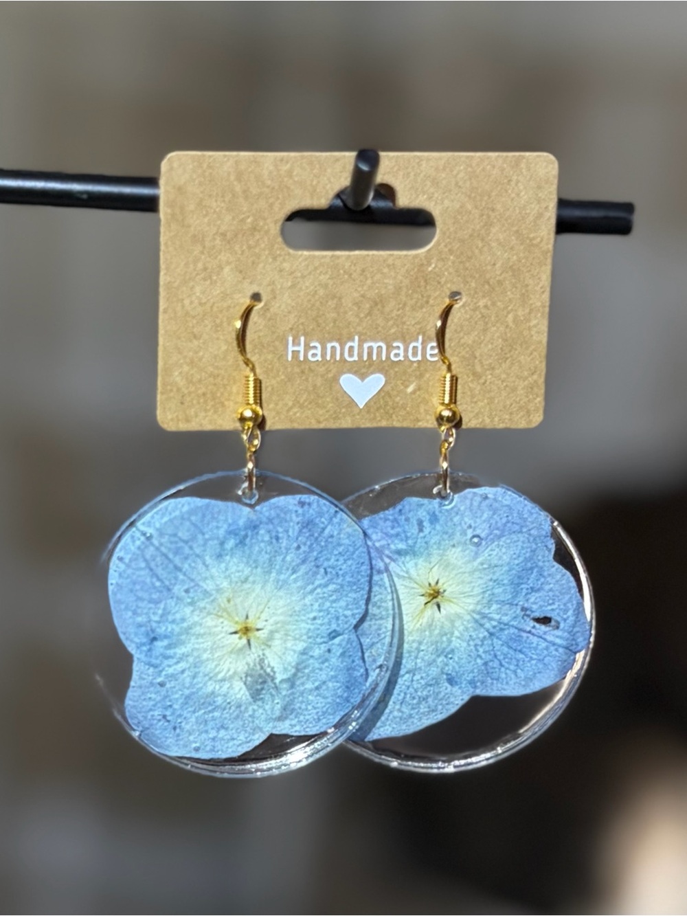 Handmade Blue Floral Resin Drop Earrings